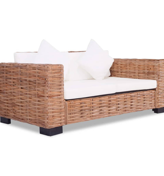 2-tlg. Sofagarnitur mit Auflagen Natur Rattan