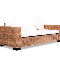 2-tlg. Sofagarnitur mit Auflagen Natur Rattan