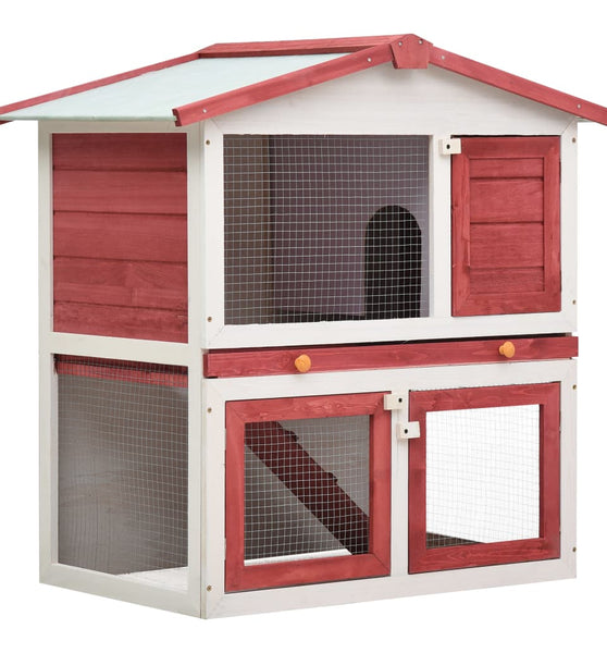 Kaninchenstall 3 Türen Rot Holz