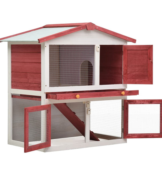 Kaninchenstall 3 Türen Rot Holz