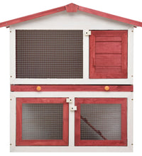 Kaninchenstall 3 Türen Rot Holz