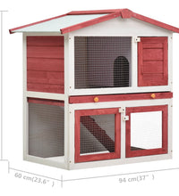 Kaninchenstall 3 Türen Rot Holz