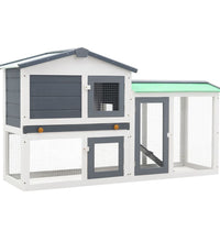 Großer Kaninchenstall Grau und Weiß 145x45x84 cm Holz