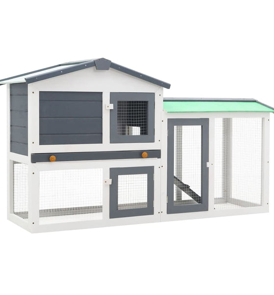 Großer Kaninchenstall Grau und Weiß 145x45x84 cm Holz