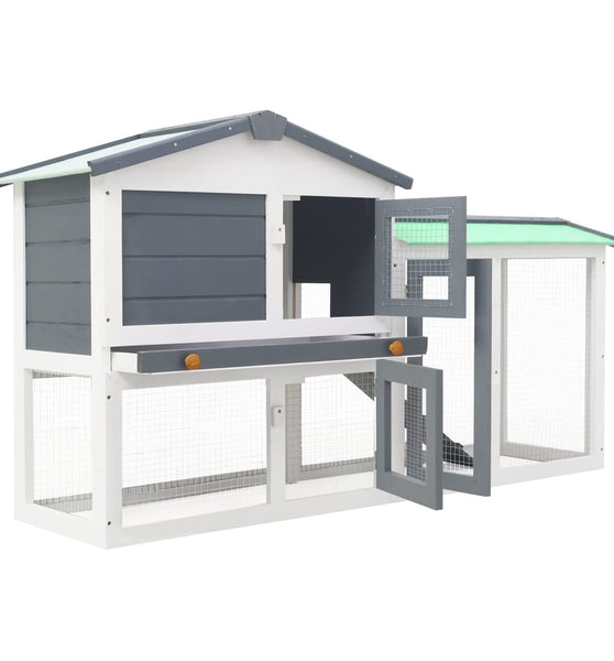 Großer Kaninchenstall Grau und Weiß 145x45x84 cm Holz