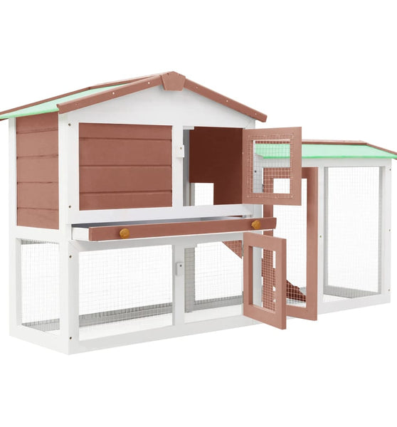 Großer Kaninchenstall Braun und Weiß 145x45x84 cm Holz