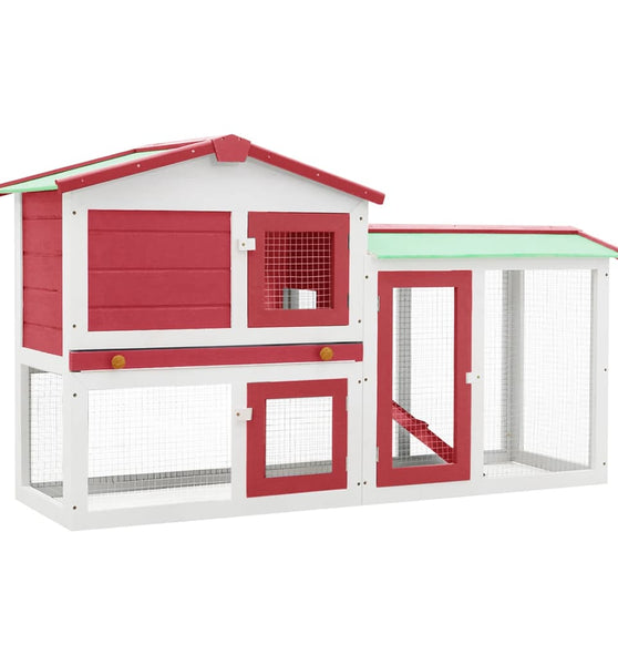 Großer Kaninchenstall Rot und Weiß 145x45x84 cm Holz