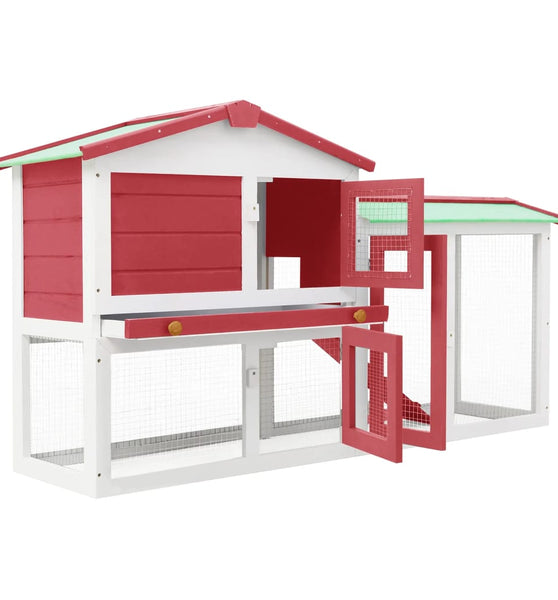 Großer Kaninchenstall Rot und Weiß 145x45x84 cm Holz
