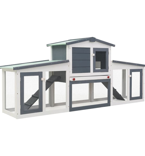 Großer Kaninchenstall Grau und Weiß 204x45x85 cm Holz