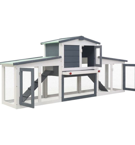 Großer Kaninchenstall Grau und Weiß 204x45x85 cm Holz