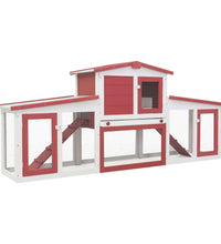 Großer Kaninchenstall Rot und Weiß 204x45x85 cm Holz