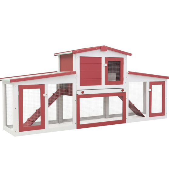Großer Kaninchenstall Rot und Weiß 204x45x85 cm Holz
