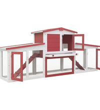 Großer Kaninchenstall Rot und Weiß 204x45x85 cm Holz