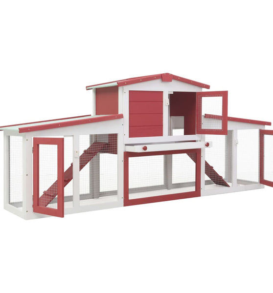 Großer Kaninchenstall Rot und Weiß 204x45x85 cm Holz