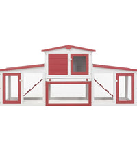 Großer Kaninchenstall Rot und Weiß 204x45x85 cm Holz