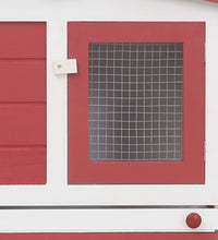 Großer Kaninchenstall Rot und Weiß 204x45x85 cm Holz