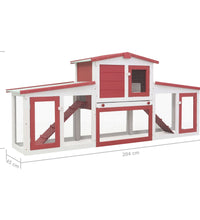 Großer Kaninchenstall Rot und Weiß 204x45x85 cm Holz