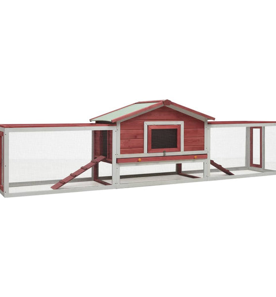 Kaninchenstall Rot 310x70x87 cm Kiefer & Tanne Massivholz