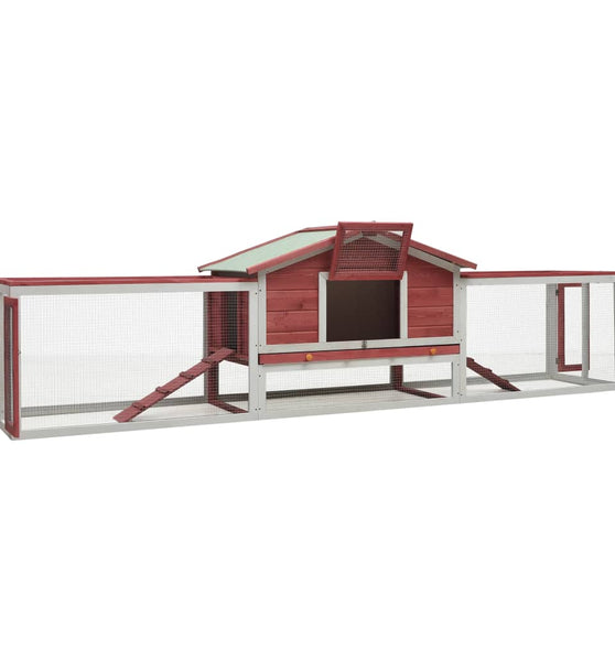 Kaninchenstall Rot 310x70x87 cm Kiefer & Tanne Massivholz