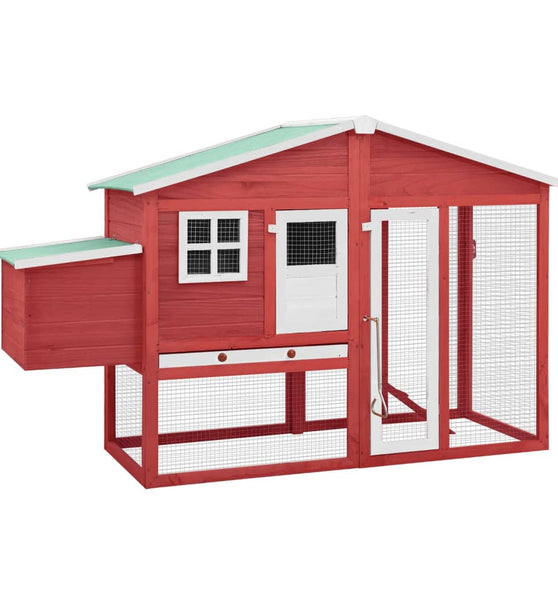Hühnerstall mit Legekasten Rot und Weiß Tanne Massivholz
