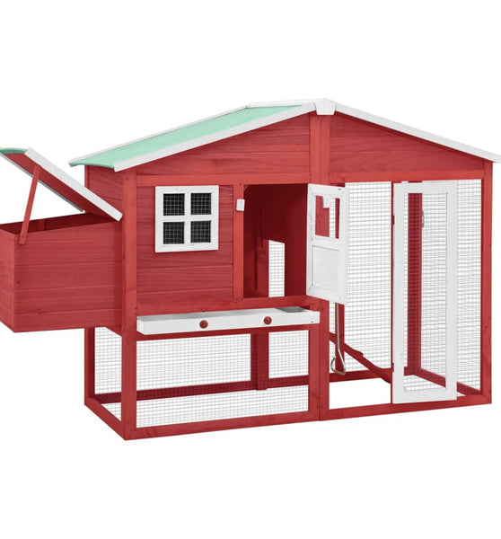 Hühnerstall mit Legekasten Rot und Weiß Tanne Massivholz