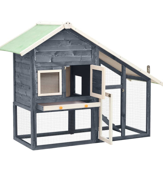 Kaninchenstall Grau und Weiß 140x63x120 cm Tanne Massivholz