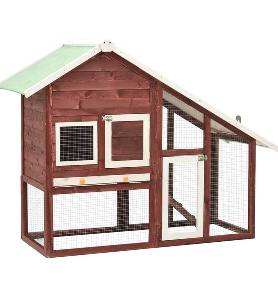 Kaninchenstall Mokka und Weiß 140x63x120 cm Tanne Massivholz