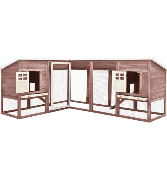 Kaninchenstall mit Freilauf Mocca und Weiß Tanne Massivholz