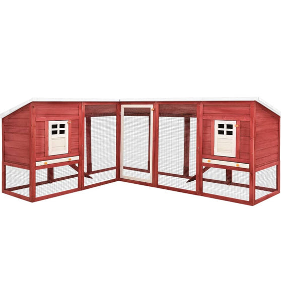 Kaninchenstall mit Freilauf Rot und Weiß Tanne Massivholz