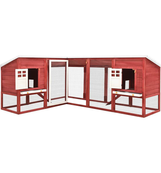 Kaninchenstall mit Freilauf Rot und Weiß Tanne Massivholz