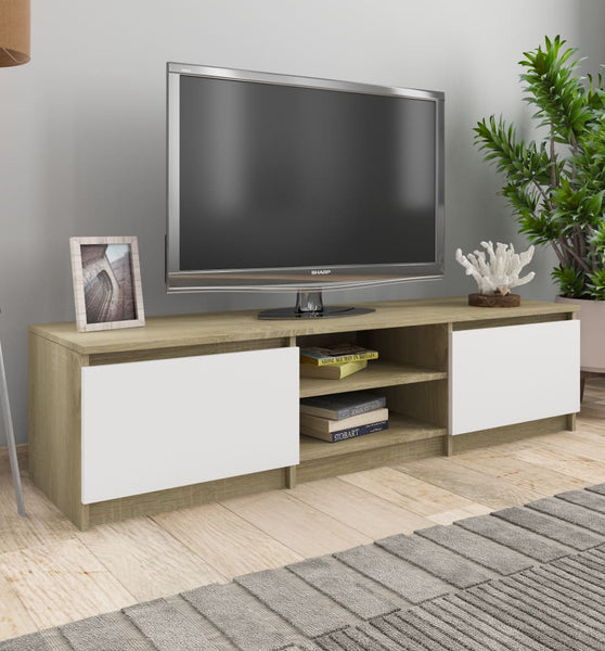 TV-Schrank Weiß und Sonoma-Eiche 140x40x35,5 cm Holzwerkstoff