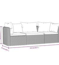 3-tlg. Garten-Sofagarnitur mit Auflagen Poly Rattan Schwarz