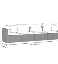 4-tlg. Garten-Sofagarnitur mit Auflagen Poly Rattan Schwarz