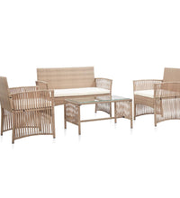 4-tlg. Garten-Lounge-Set mit Auflage Poly Rattan Beige