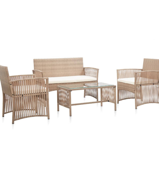 4-tlg. Garten-Lounge-Set mit Auflage Poly Rattan Beige