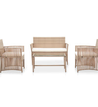 4-tlg. Garten-Lounge-Set mit Auflage Poly Rattan Beige