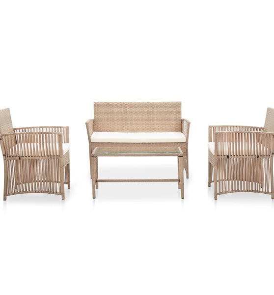 4-tlg. Garten-Lounge-Set mit Auflage Poly Rattan Beige