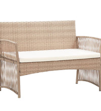 4-tlg. Garten-Lounge-Set mit Auflage Poly Rattan Beige