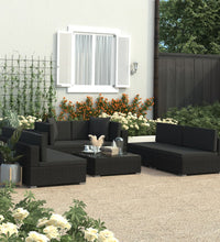 7-tlg. Garten-Lounge-Set Schwarz mit Auflagen Poly Rattan