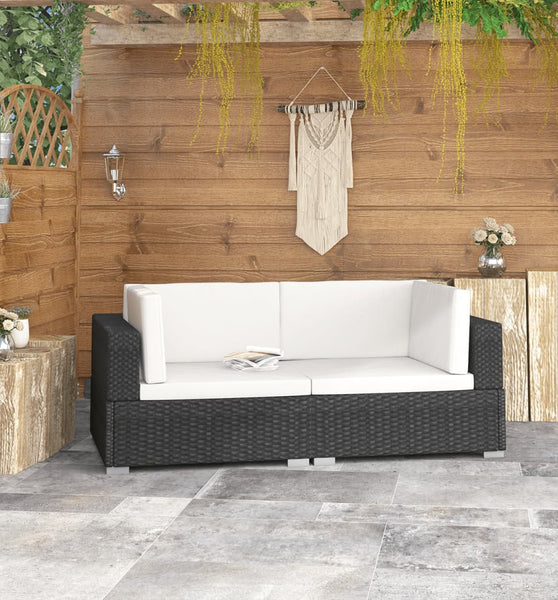 Ecksofas 2 Stk. mit Auflagen Poly Rattan Schwarz
