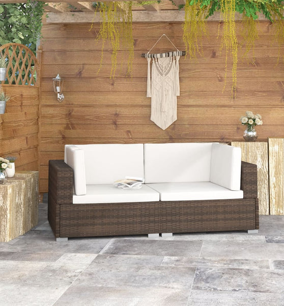 Ecksofas 2 Stk. mit Auflagen Poly Rattan Braun