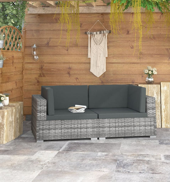 Ecksofas 2 Stk. mit Auflagen Poly Rattan Grau