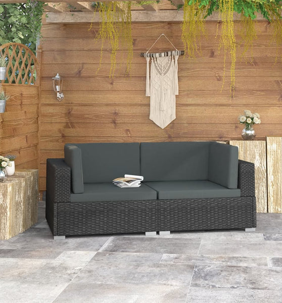 Ecksofas 2 Stk. mit Auflagen Poly Rattan Schwarz