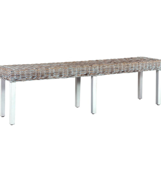 Sitzbank 160 cm Weiß Natur Kubu-Rattan und Massivholz Mango