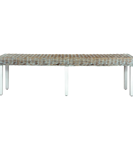 Sitzbank 160 cm Weiß Natur Kubu-Rattan und Massivholz Mango