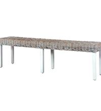 Sitzbank 160 cm Weiß Natur Kubu-Rattan und Massivholz Mango