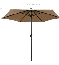 Sonnenschirm mit LED-Beleuchtung und Alu-Mast 270 cm Taupe