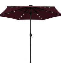 Sonnenschirm mit LED-Beleuchtung und Alu-Mast 270 cm Bordeaux