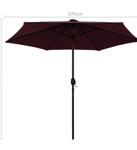 Sonnenschirm mit LED-Beleuchtung und Alu-Mast 270 cm Bordeaux