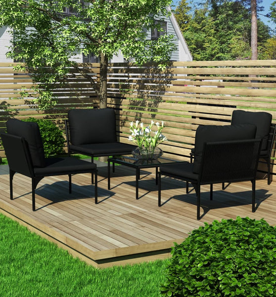 5-tlg. Garten-Lounge-Set mit Auflagen Schwarz PVC
